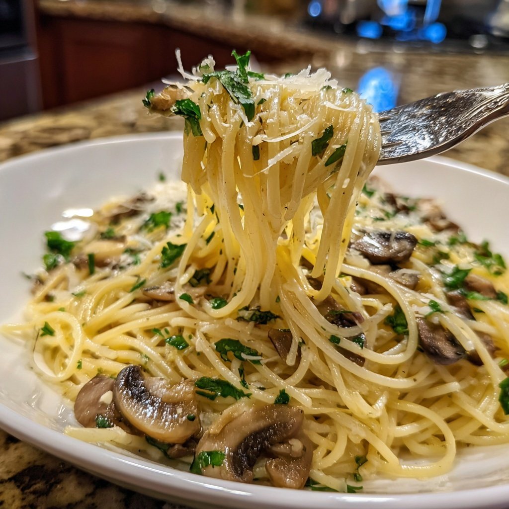 Spaghetti mit Pilzen und Petersilie