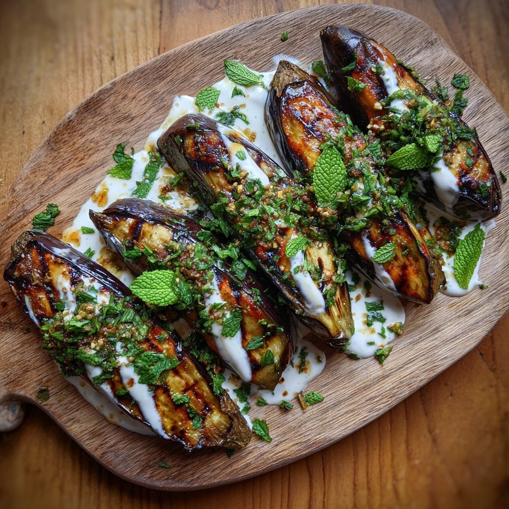 Gegrillte Auberginen Mit Joghurt Minz Dip